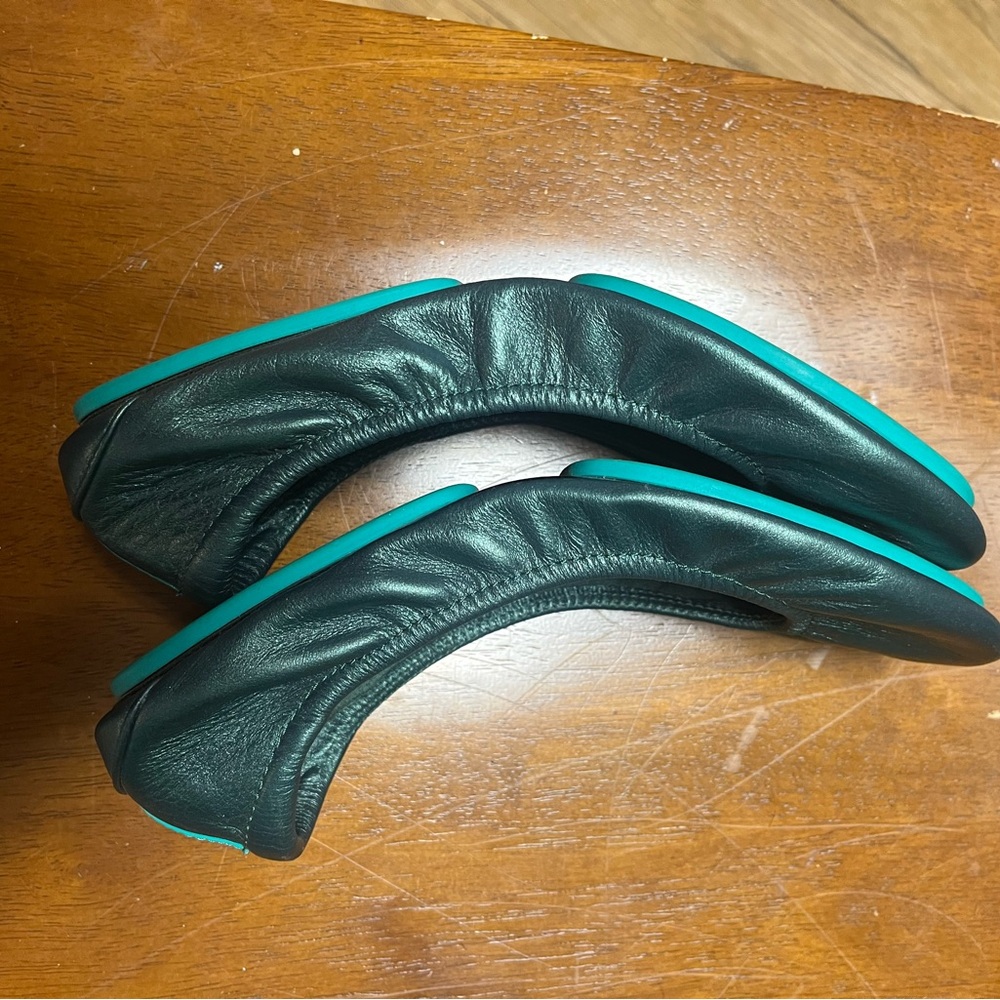 Tieks Metallic Teal Ballet Flats with Teal Heel Accent - Picture 2 of 6